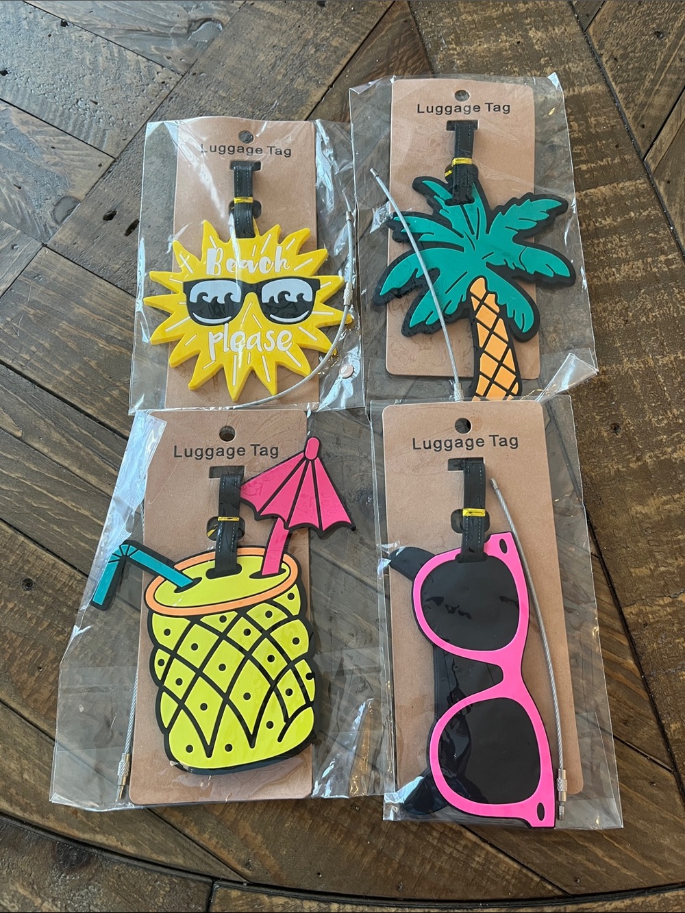 Tropical Luggage Tags - Yellow, Pink, Green, Black